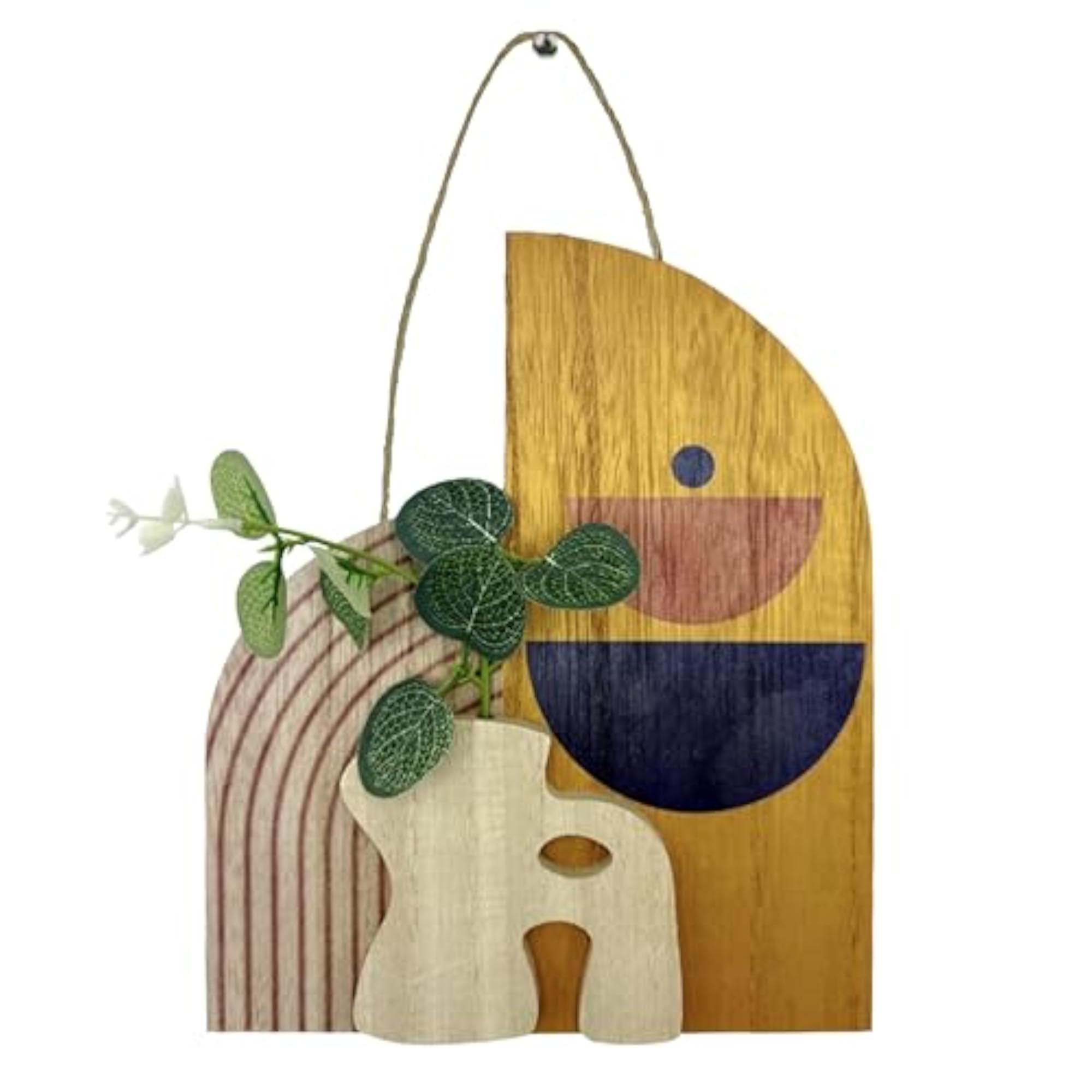 Vintage Style Boho Wall Hanging with Artificial Plant